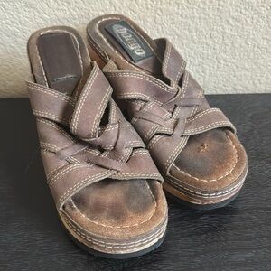 Brown Strappy Wedge Sandals